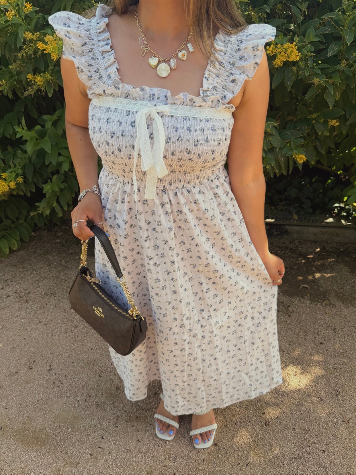 Tea Time Taupe Floral Midi Dress