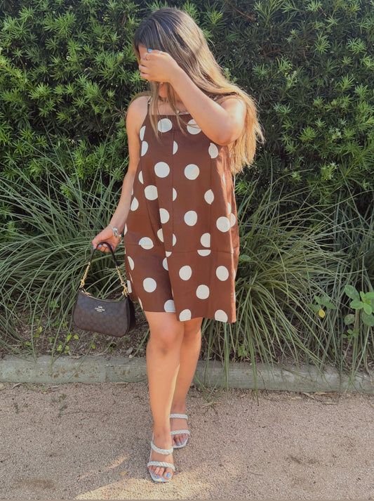 Warm Walnut Polka Dress Brown/ Cream
