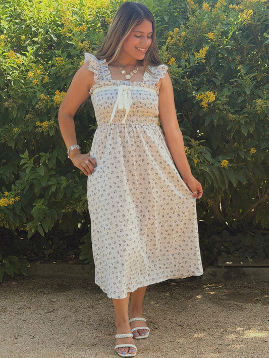 Tea Time Taupe Floral Midi Dress