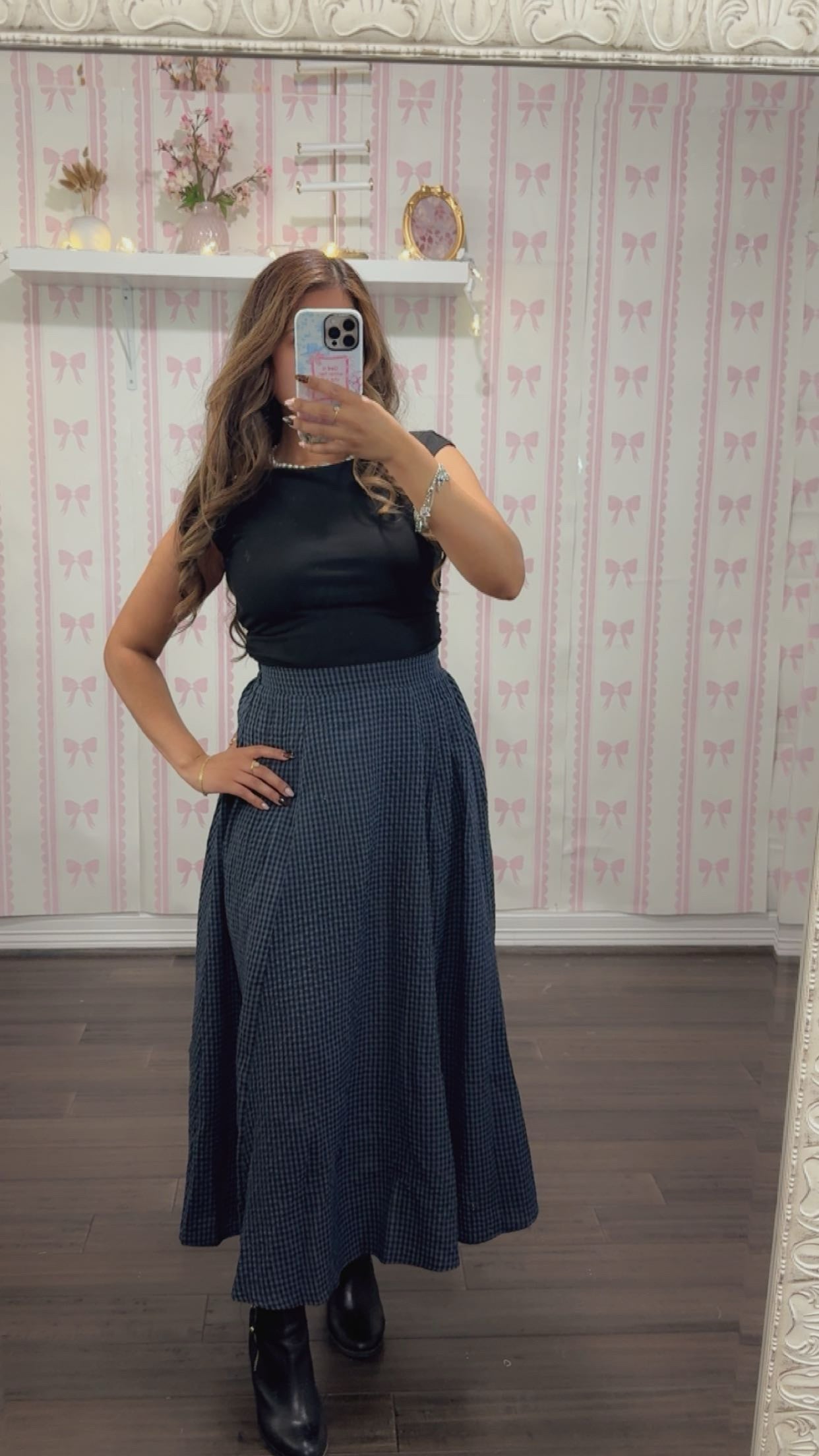 Midnight Gingham Skirt Navy/BLK
