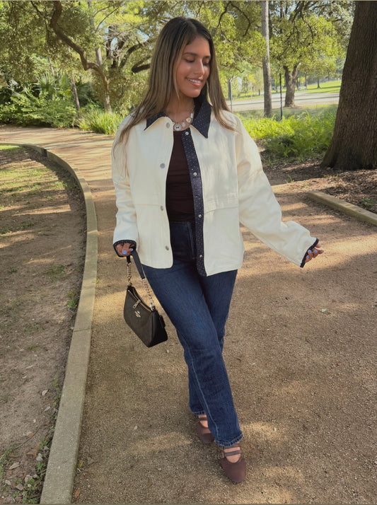 Vanilla Speckle Jacket Cream-Navy