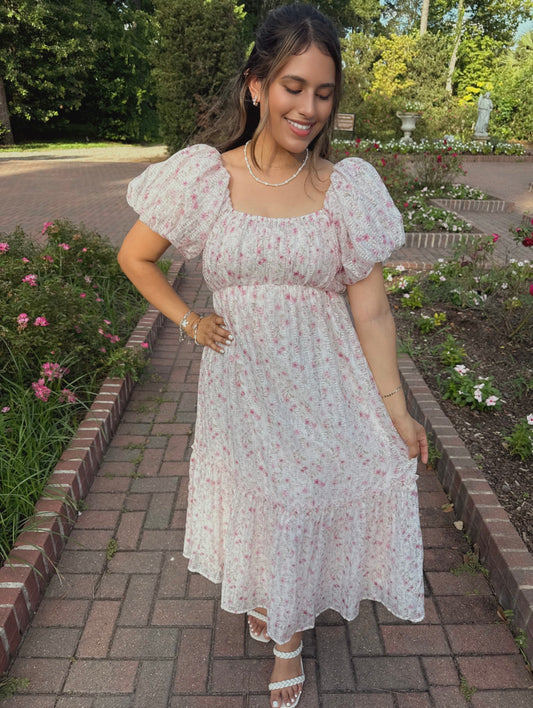 Soft Rose Floral Midi Dress