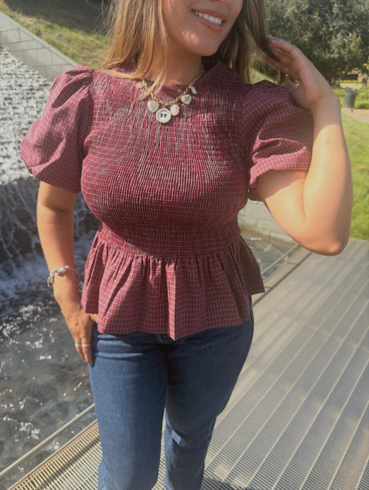 Burgandy Bella Peplum Top