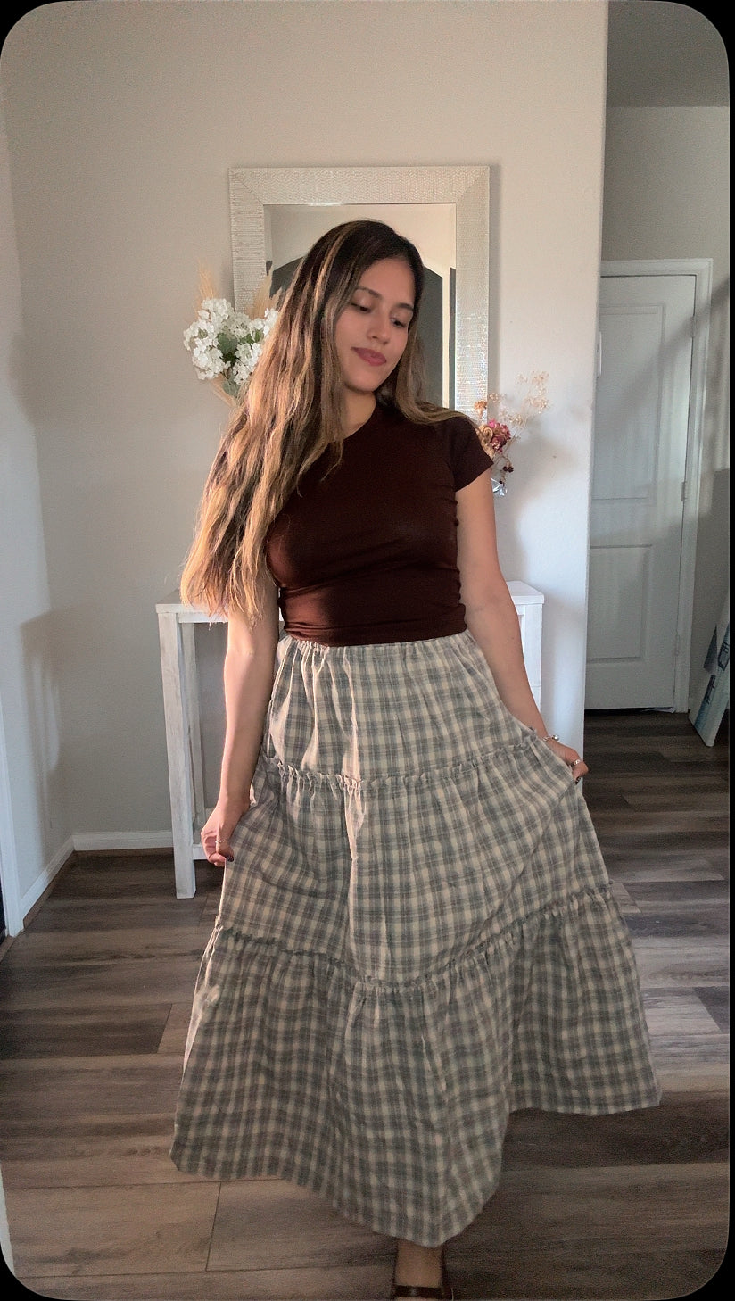 The Coffee Date Check Midi Skirt