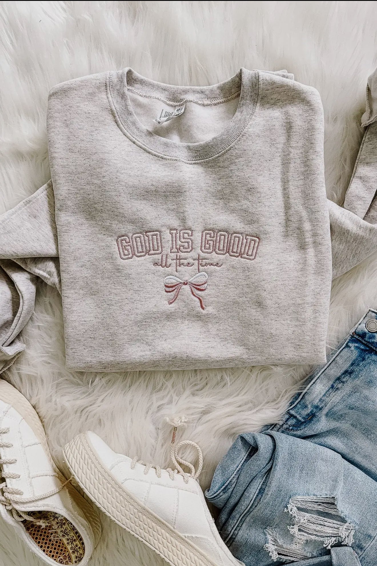 God Is Good Embroidered SweatShirt - Oatmeal Heather