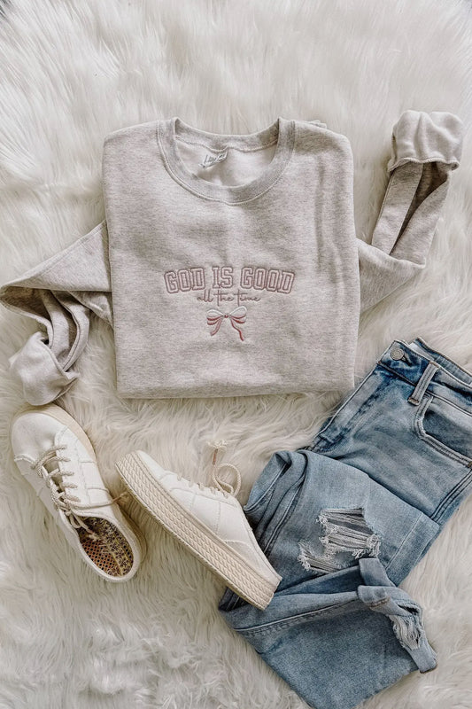 God Is Good Embroidered SweatShirt - Oatmeal Heather