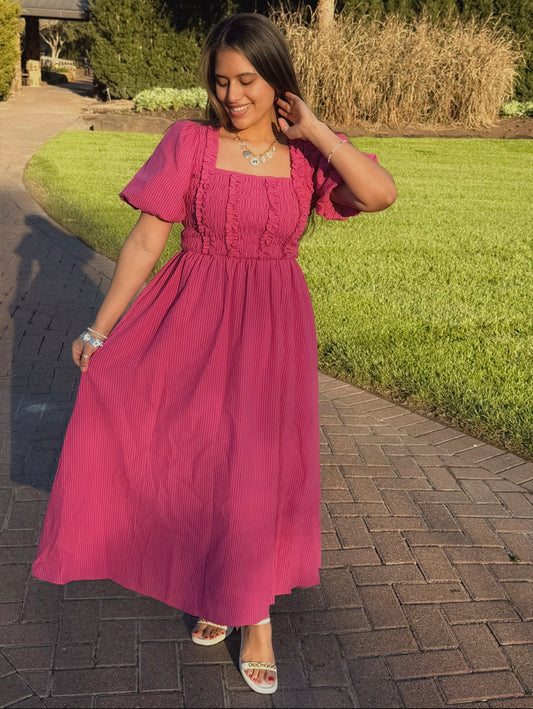 Amaranth Midi Dress (Fuchsia)