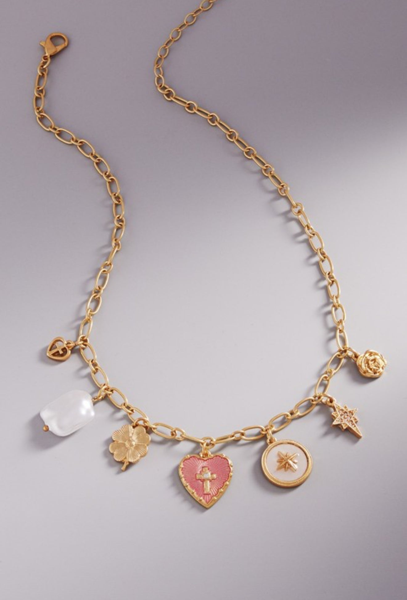 Heart Star Charm Necklace (Vintage Gold)