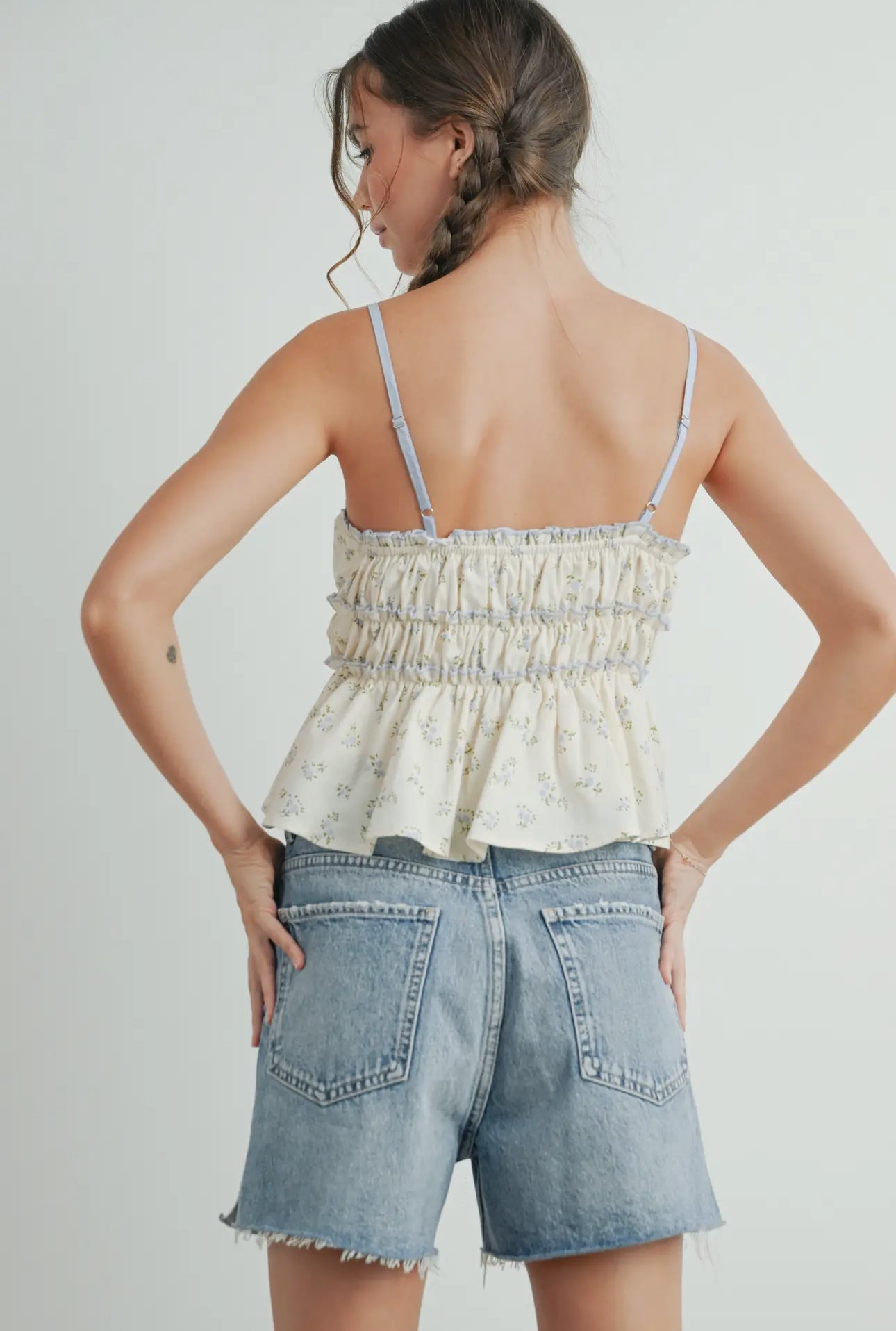 Sweet Blue Floral Ruffle Top