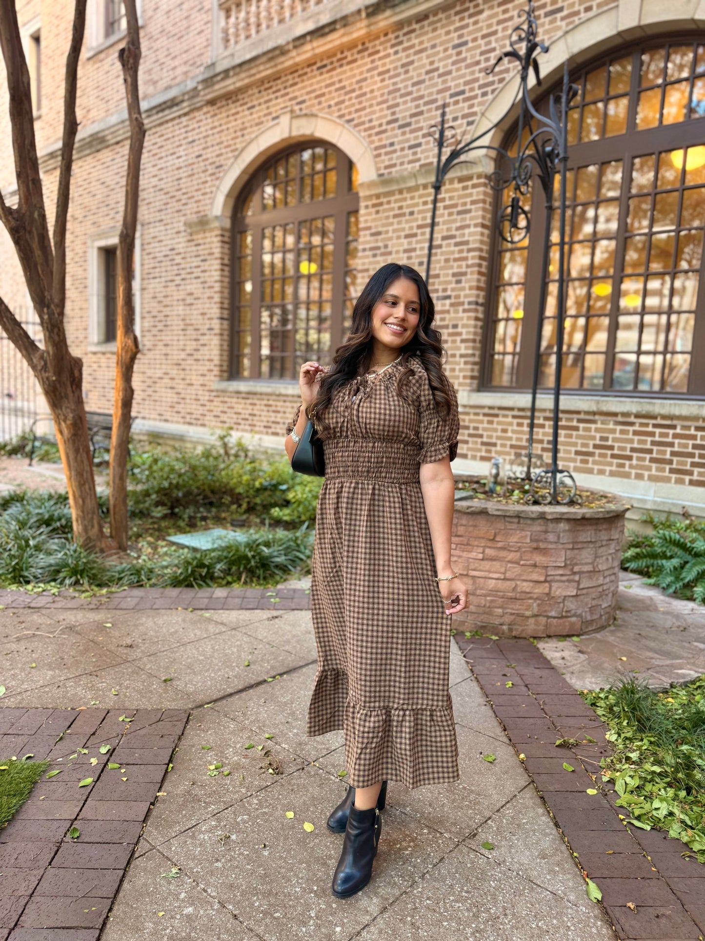 Mocha Smocked Midi Dress