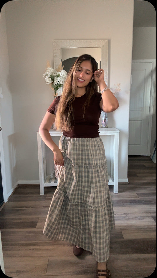 The Coffee Date Check Midi Skirt