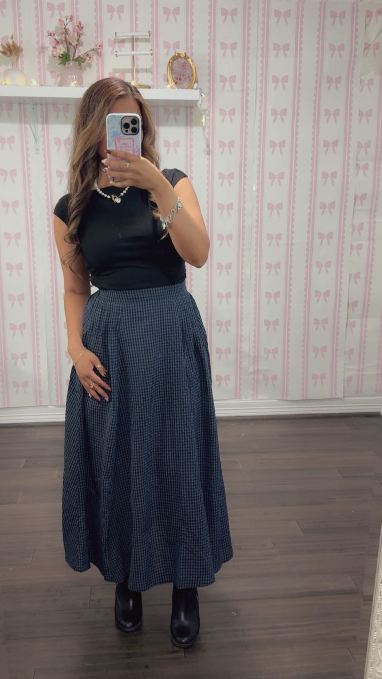 Midnight Gingham Skirt Navy/BLK