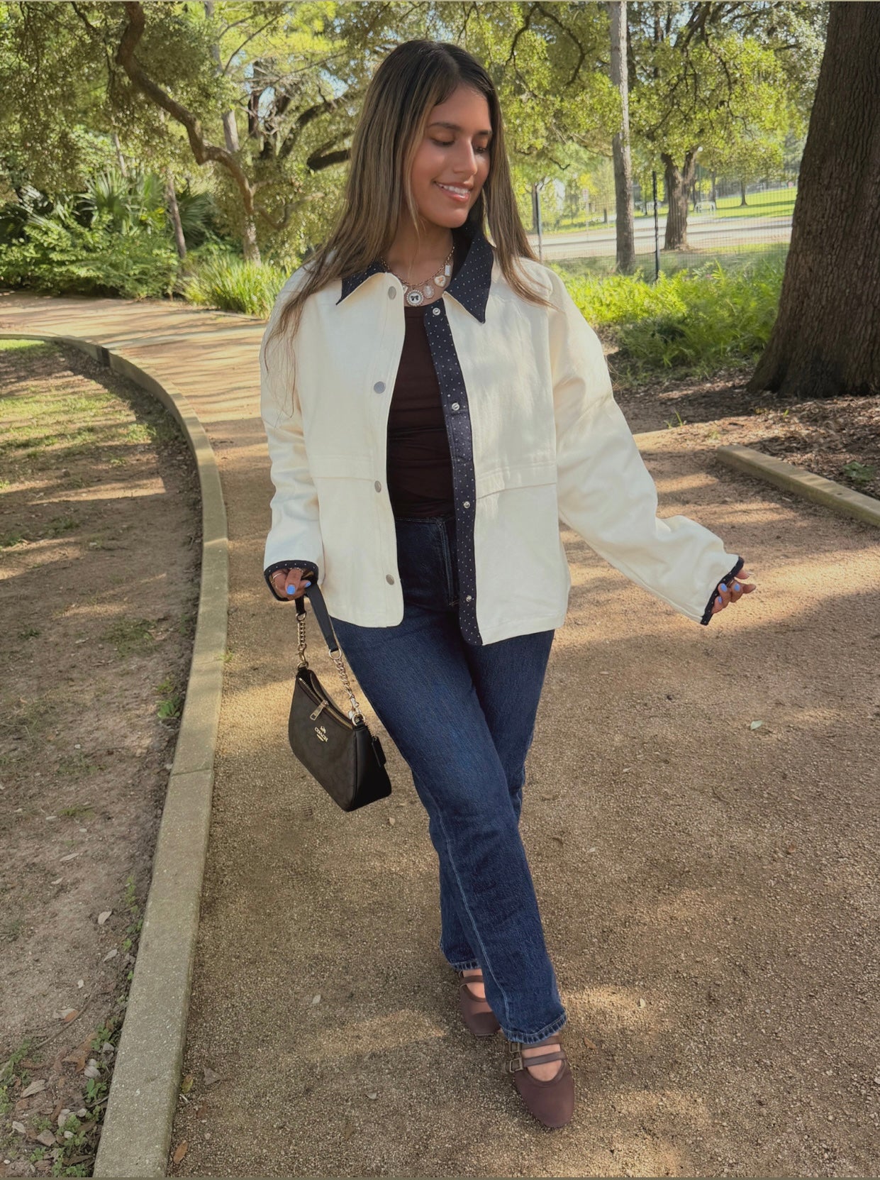 Vanilla Speckle Jacket Cream-Navy