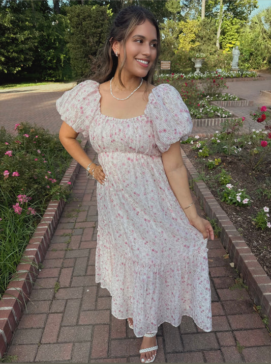 Soft Rose Floral Midi Dress