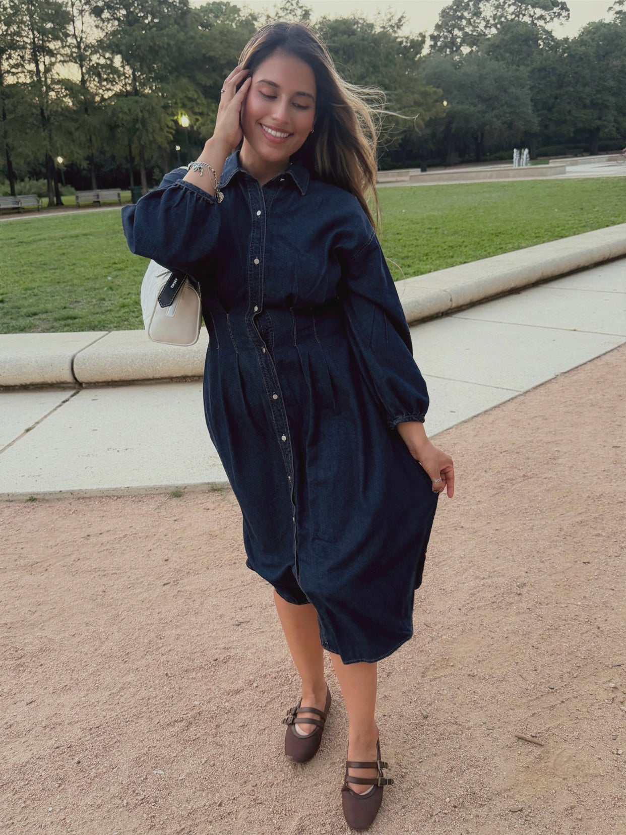 Sweet Gathered Denim Dress
