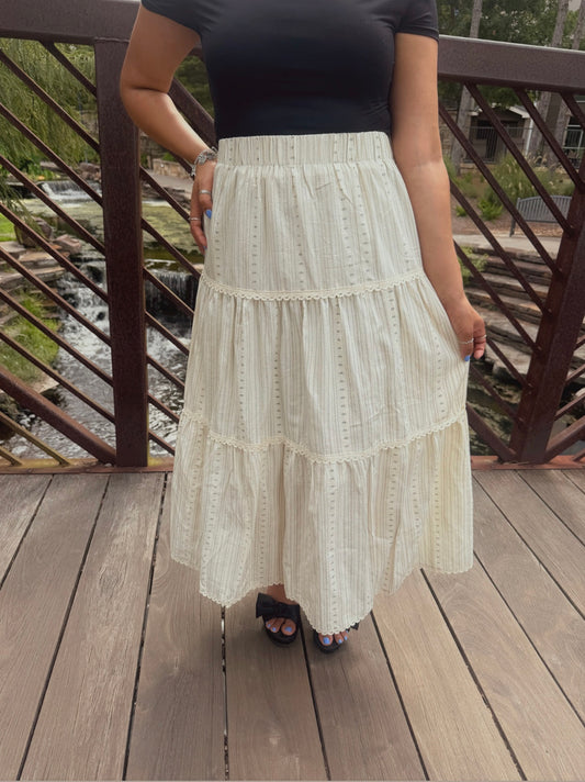 Celestial Layers Midi Skirt - Beige