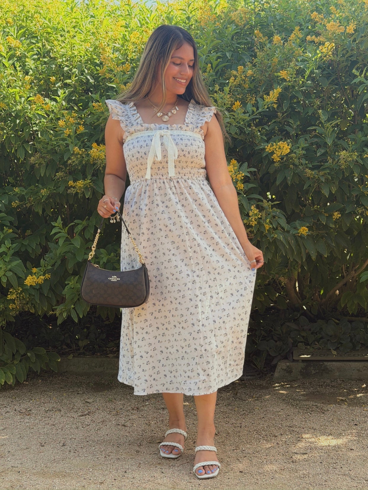 Tea Time Taupe Floral Midi Dress