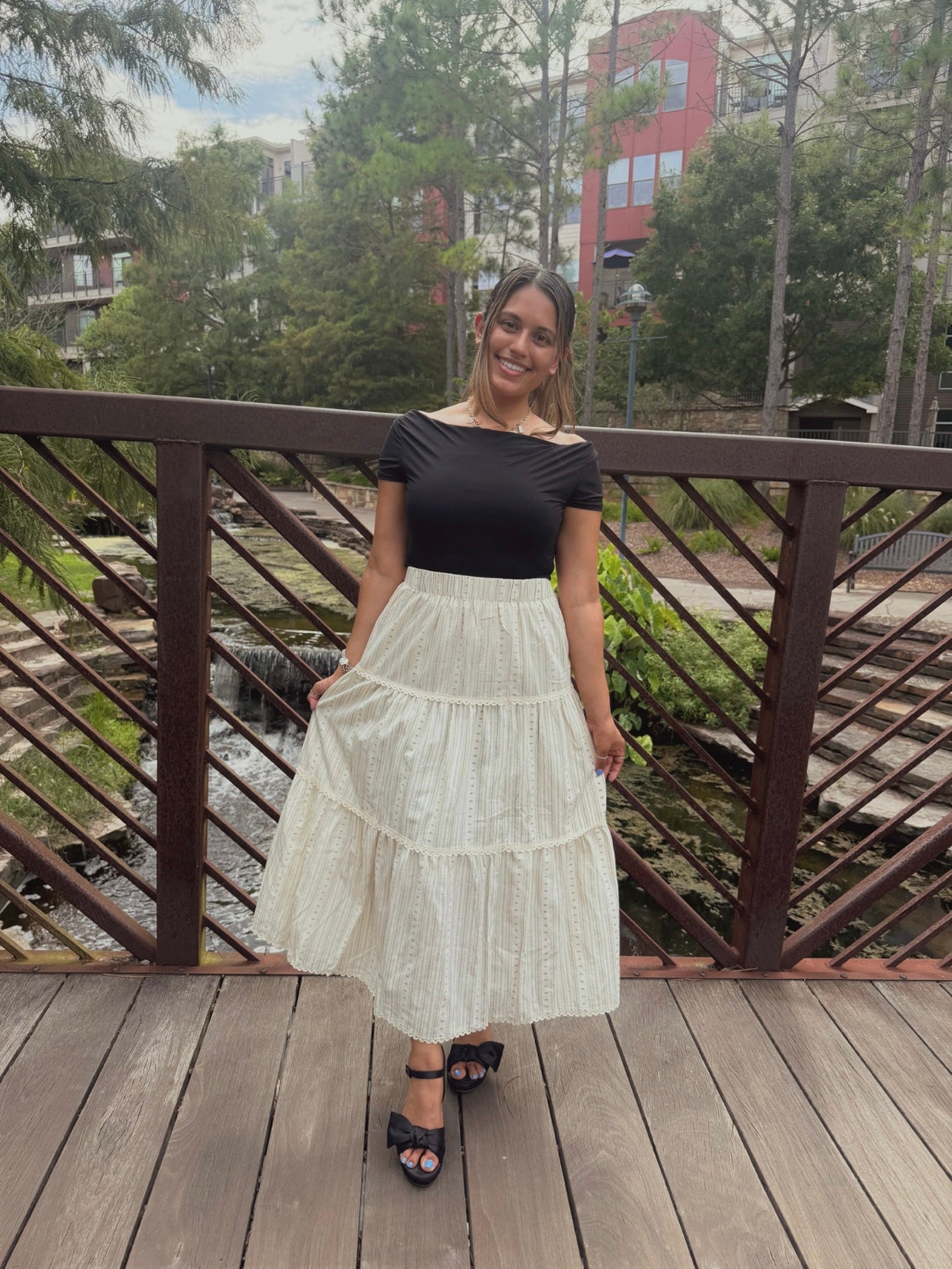Celestial Layers Midi Skirt - Beige