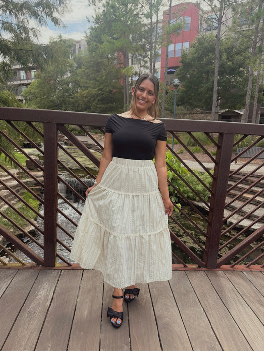 Celestial Layers Midi Skirt - Beige