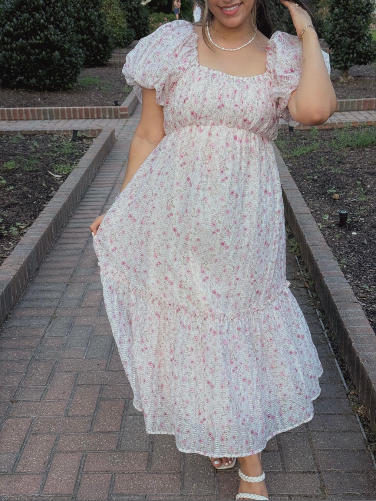 Soft Rose Floral Midi Dress