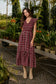 Fireside Flutter Midi Dress (Burgandy)