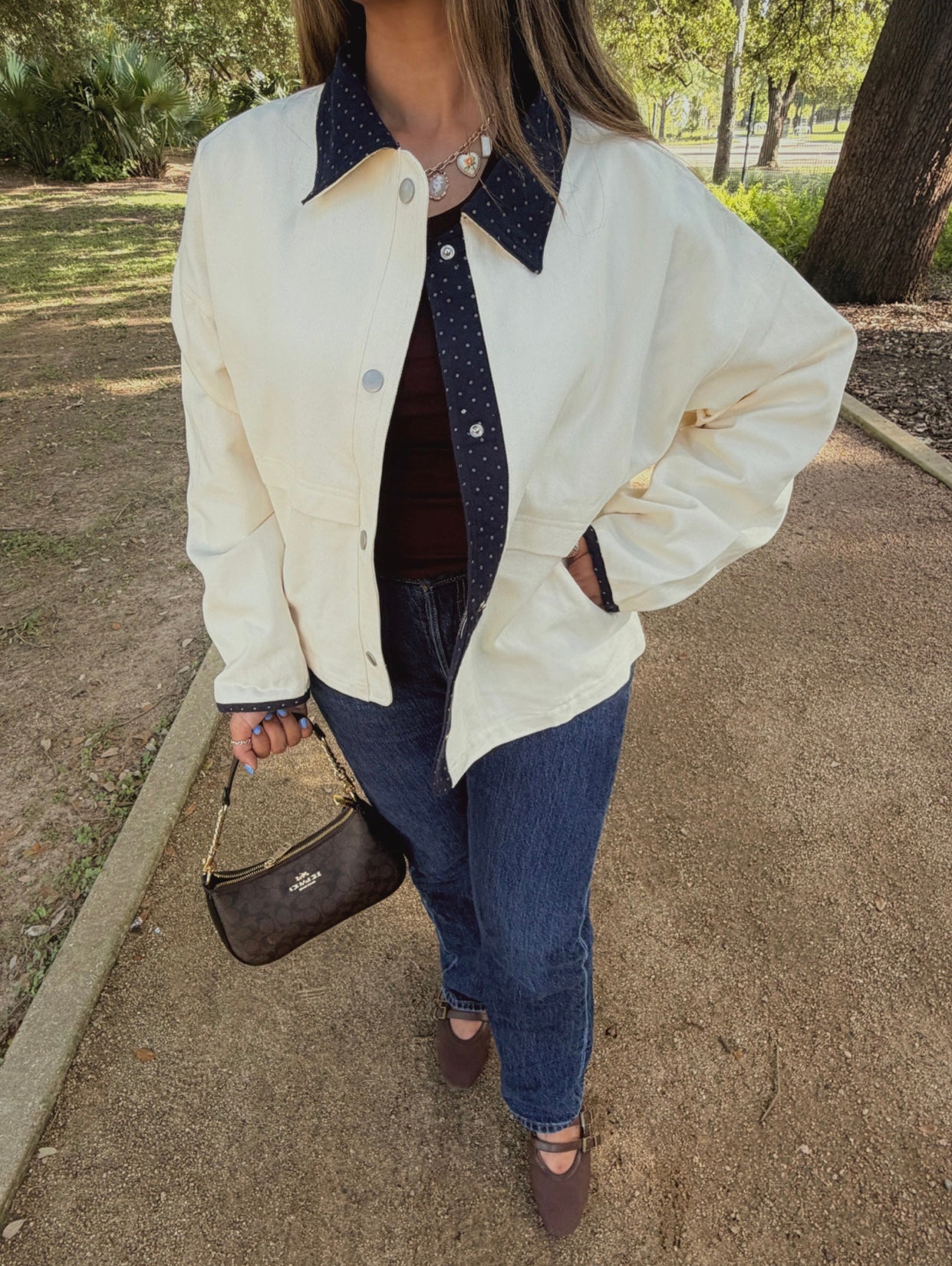 Vanilla Speckle Jacket Cream-Navy
