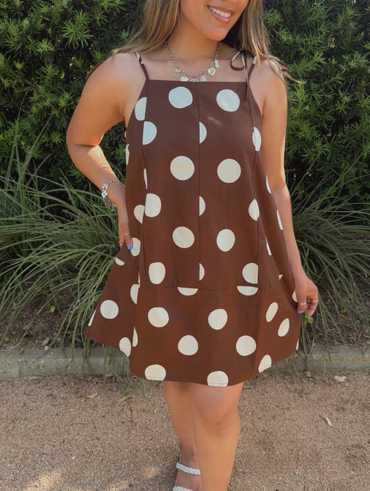 Warm Walnut Polka Dress Brown/ Cream