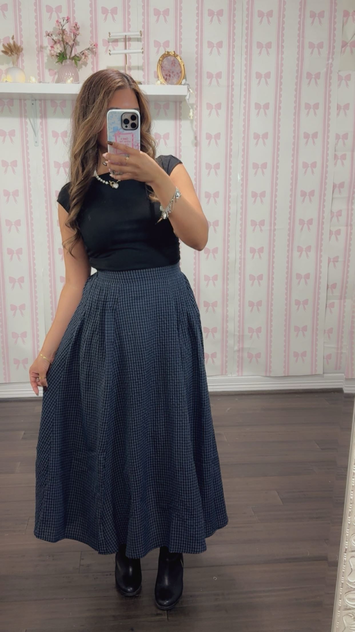 Midnight Gingham Skirt Navy/BLK