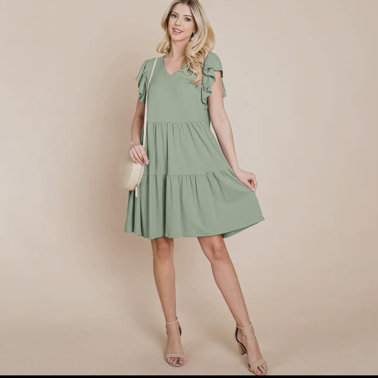 Lovely Short Sleeve Dress (Sage)