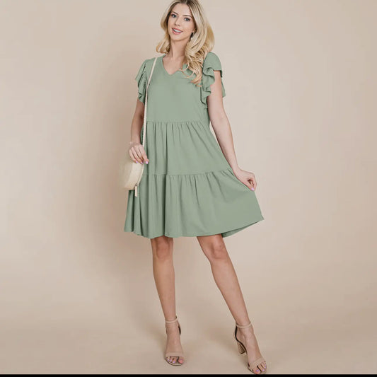 Lovely Short Sleeve Dress (Sage)