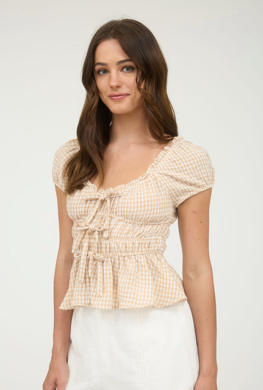 Sunny Gingham Bow Top