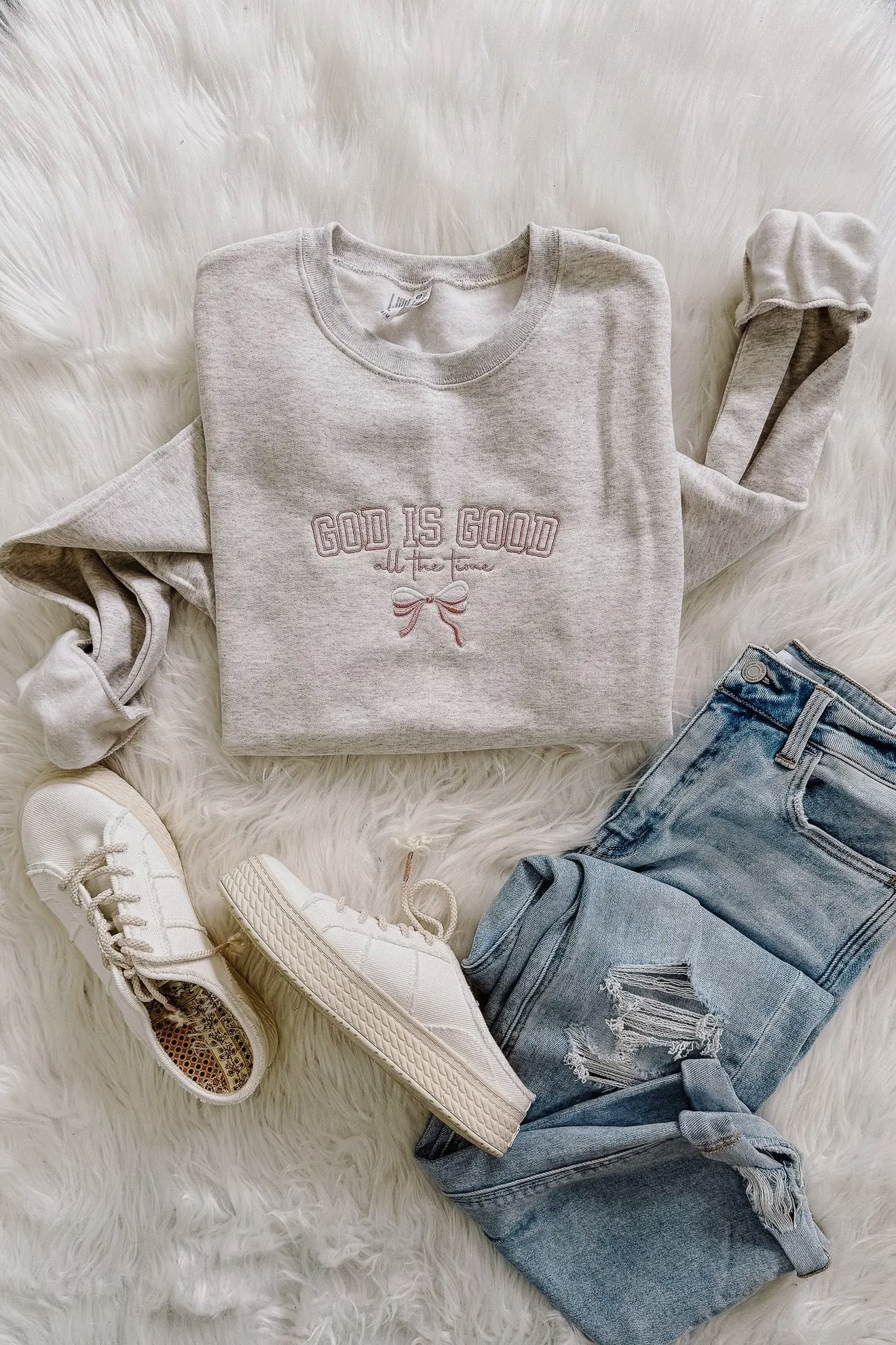 God Is Good Embroidered SweatShirt - Oatmeal Heather