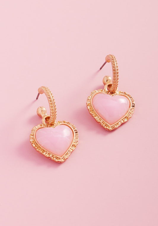 Pink Heart Hoop Earrings