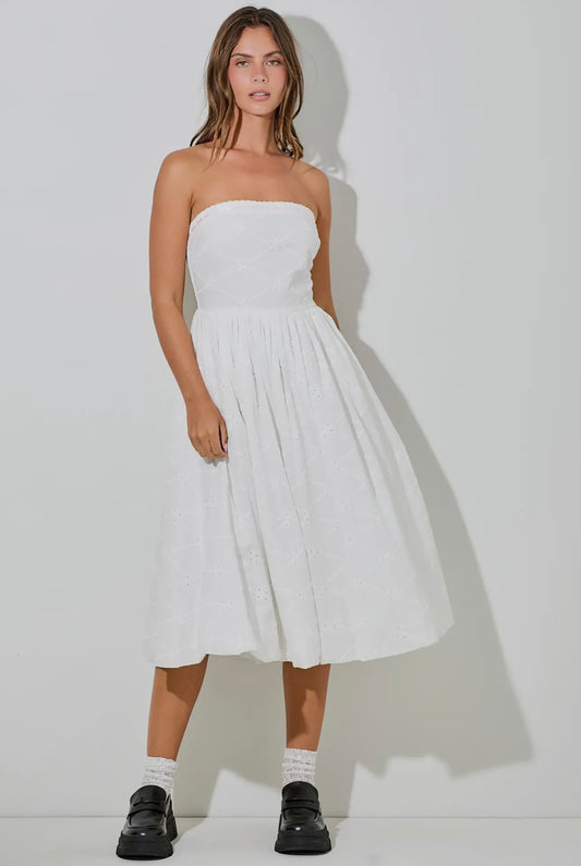 PinkMist Strapless Midi Dress