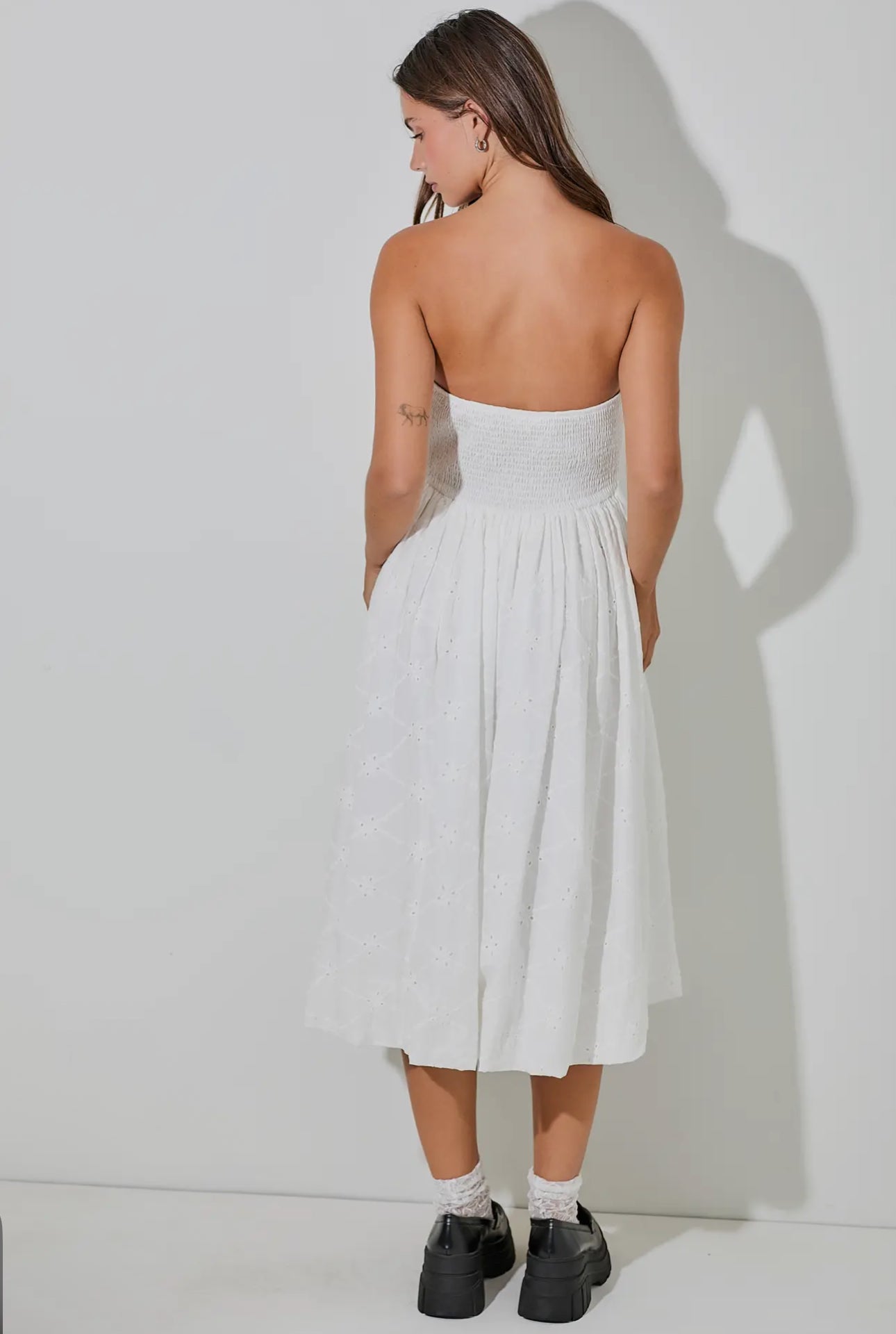 PinkMist Strapless Midi Dress