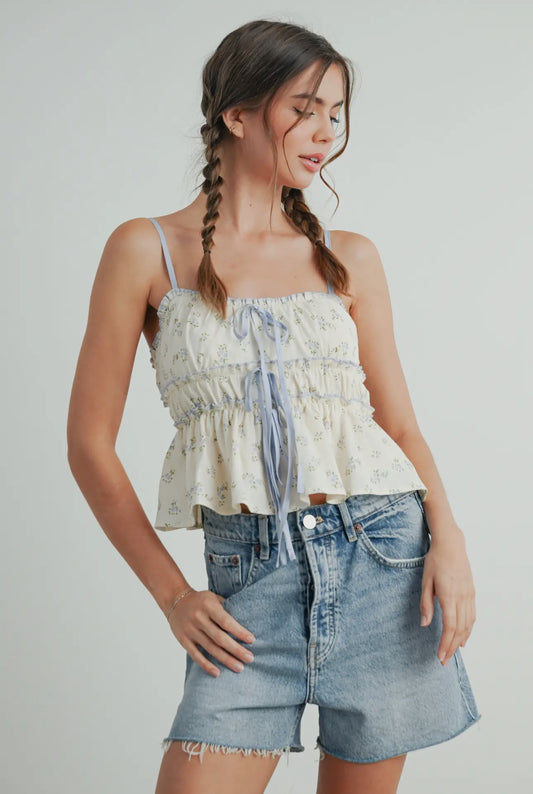 Sweet Blue Floral Ruffle Top