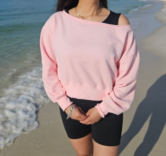 Cotton Candy Off Shoulder Sweatshirt (Pink)