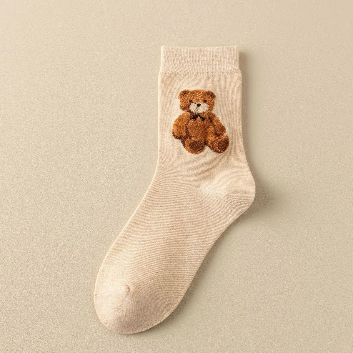 Brown Bear Pattern Crew Socks (BEIGE)